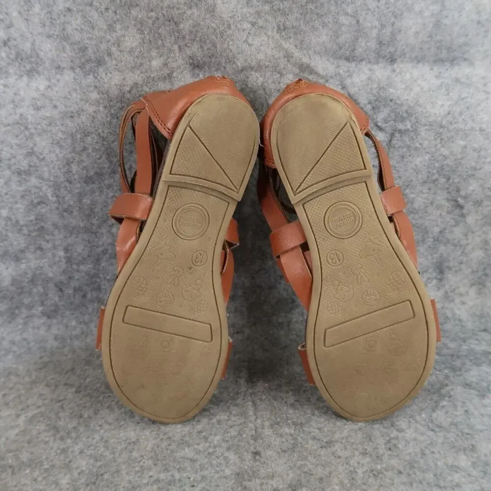 Wonder Nation Shoes Kids 13 Sandals Casual Strappy Flats Zip Girls Toddler Brown